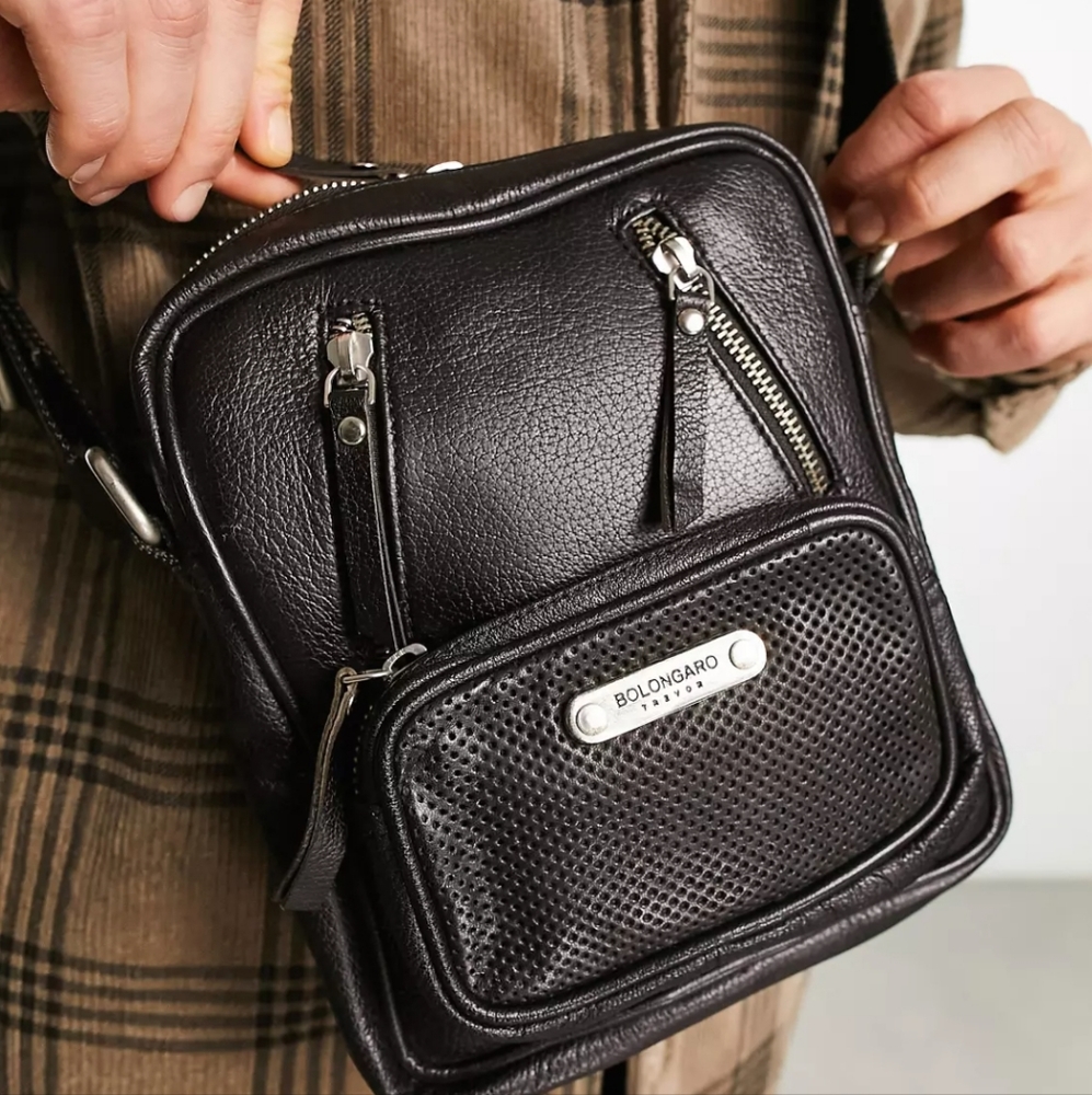 Bolongard Bolongaro Trevor mini leather crossbody bag with double zip detail in